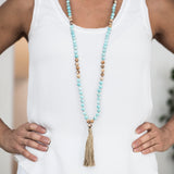 TURQUOISE AND JASPER TASSEL MALA| TURQUOISE TASSEL MALA| Jasper tassel Mala
