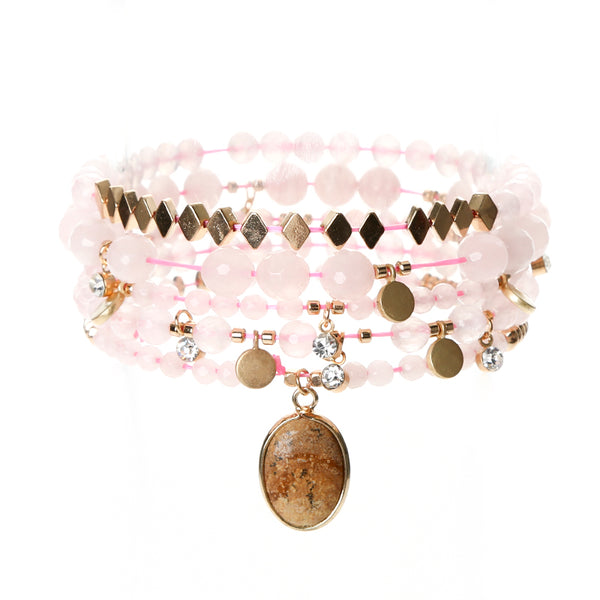 pink quartz and jasper bracelets| pink quartz and jasper pendant bracelets