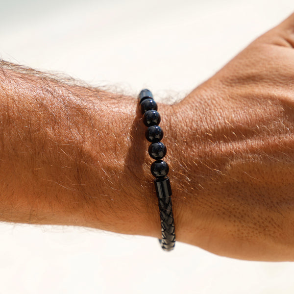 Onyx and Magnetic Bracelet | Men Onyx and Magnets Bracelet | leather onyx and magnetic bracelets