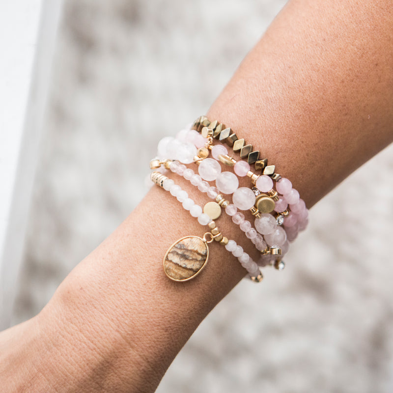 pink quartz and jasper bracelets| pink quartz and jasper pendant bracelets